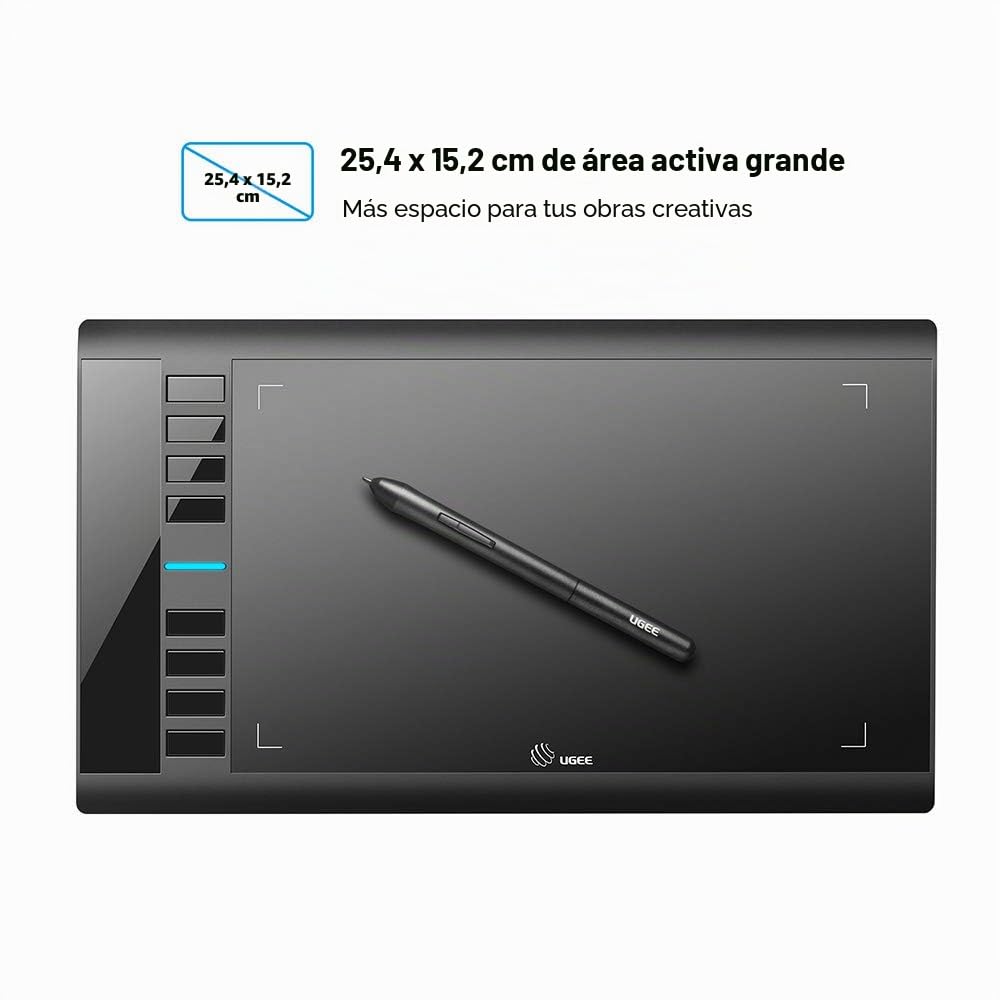 UGEE M708 Tableta Gráfica, 10 x 6 Pulgadas Gran Tableta de Dibujo, 8192 Niveles de Presión Lápiz sin Batería,Compatible con Windows 10/8/7 Mac Os Artista, Diseñador, Aficionado