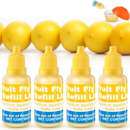Qualirey Fruit Fly Trap for Indoor and Kitchen Use 0.68 oz Each Bottle Fruit Fly Trap Refill Liquid Ready to Use Safe Near Food Efficient Lure Refill Liquid Yellow(4 Pack)