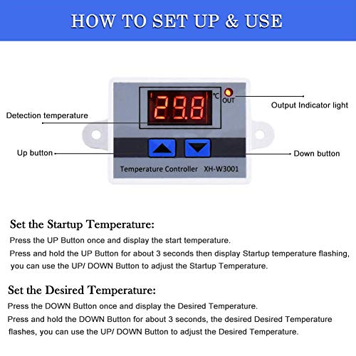 ARCELI Module de contrôleur de température à Del 220 Digital, commutateur de Thermostat XH-W3001 avec sonde étanche, Thermostat de Chauffage programmable - Image 5