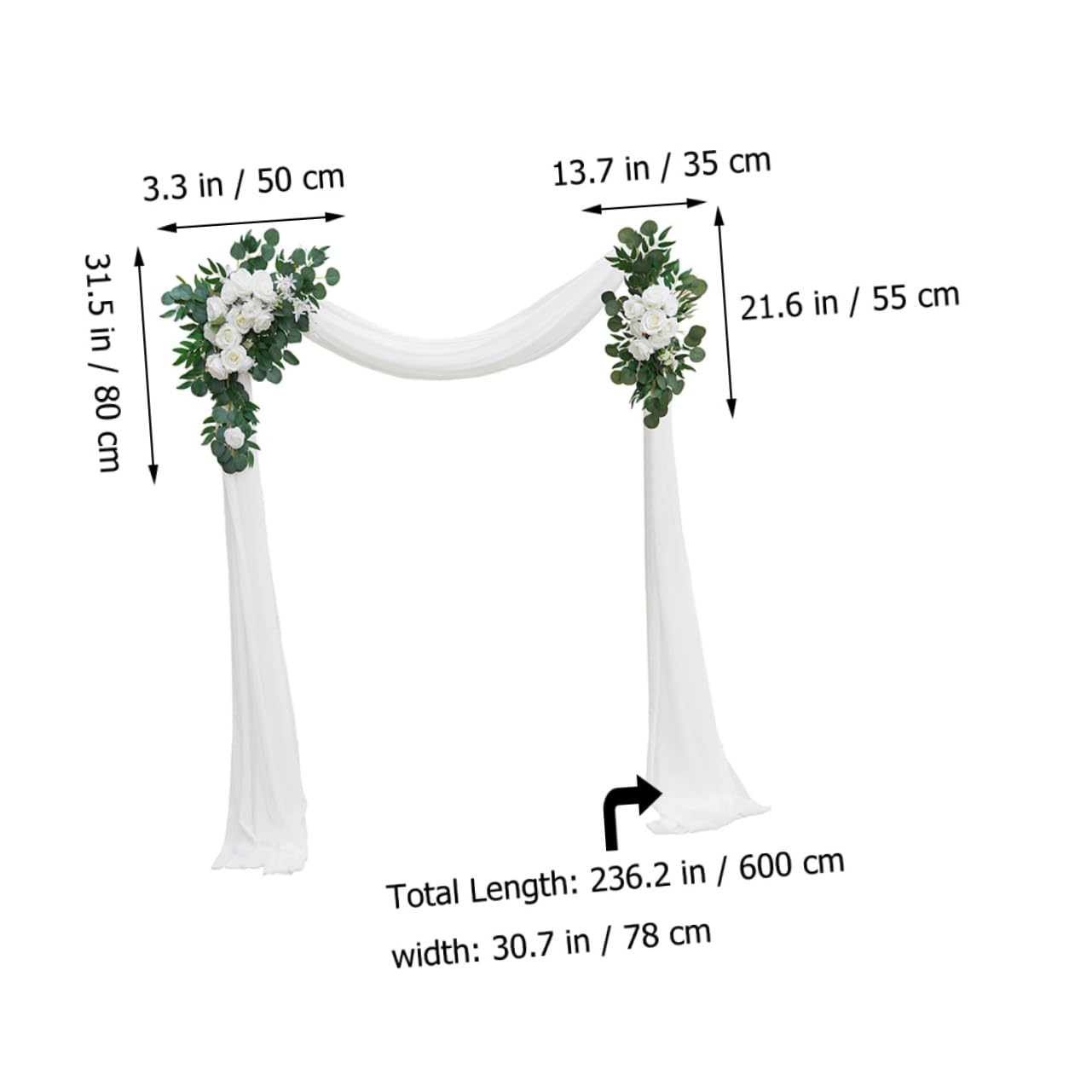 Alipis Hochzeitsblumengirlande 1 Satz aus Seidenblumen und Tüll | Weiß, für Zeremonie und Outdoor, Romantisch Elegante Optik, Pflegeleicht, 3 Stück