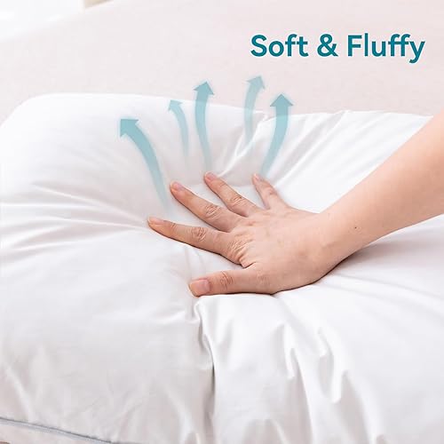 Miniatura 5 de Juego de 2 almohadas de plumas de ganso de alta calidad, color blanco, tamaño Queen, almohadas de plumón de ganso de la colección de hotel de lujo,