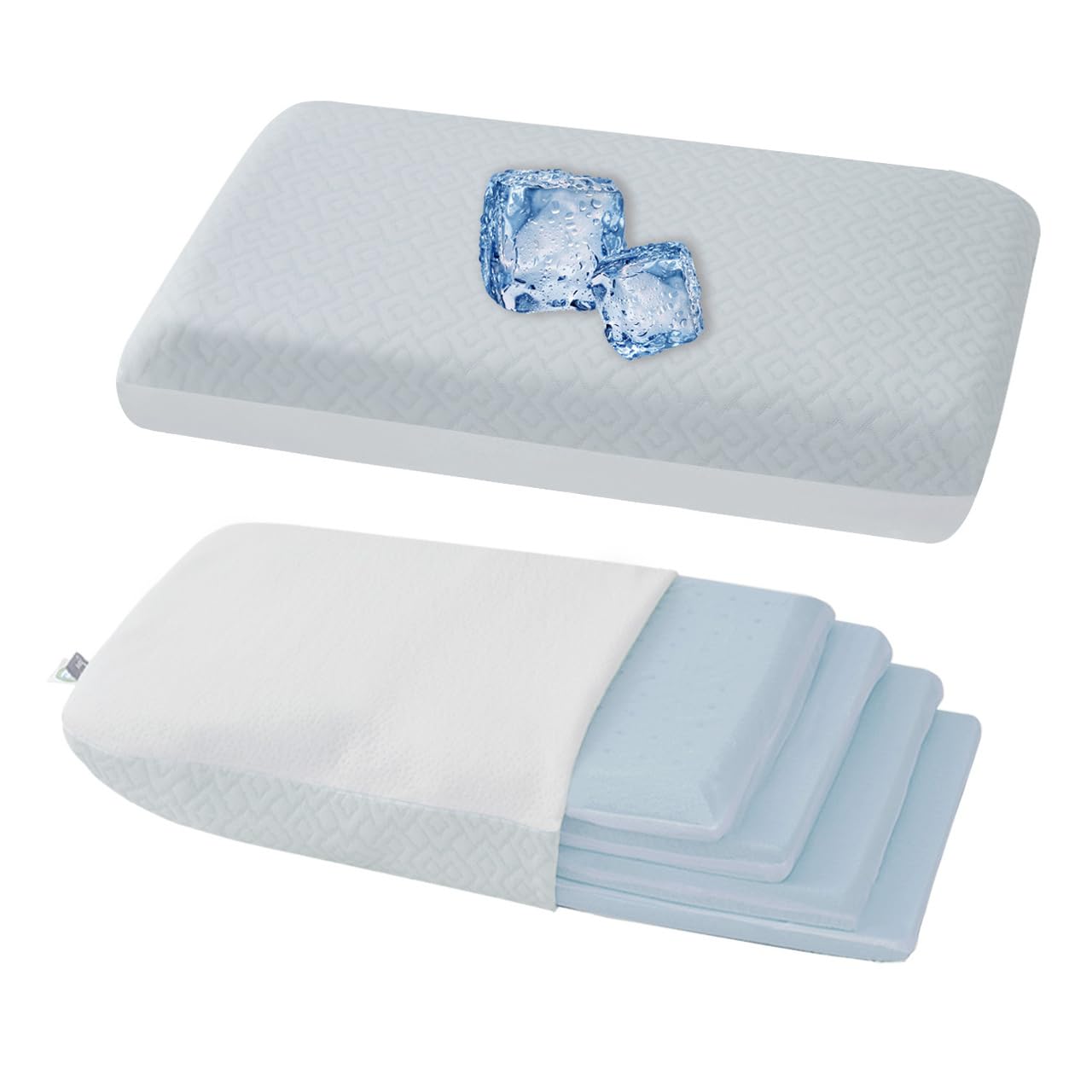 LOFE Adjustable Memory Foam Pillow - 4 Height from 1.2 to 4.8in, Cervical Pillow for Neck Pain Relief, CertiPUR-US Neck Support Pillow for Side Sleepers, Back/Stomach Sleepers, a Removable Cool Cover