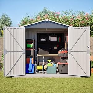 Ball & Cast Metall Gerätehaus Gartenhaus 186x143x185 cm Geräteschuppen Inkl. Metallfundament, Metall Gerätehaus mit Belüftungslöchern, Grau