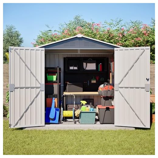 Caseta de jardín 185 x 142 x 185 cm, cabaña de jardín exterior de metal con fundación, ventilación y puerta cerrada, resistente a las inclemencias del tiempo para almacenamiento