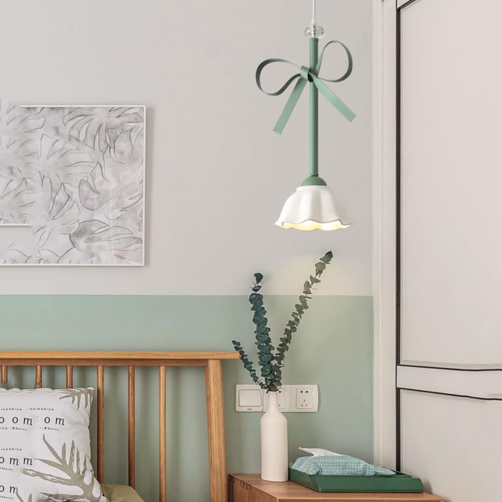 Fabbrica Lampada A Sospensione A Fiore Verde Ceramica Bianca Lampada A Sospensione Floreale In Vetro Camera Da Letto Per Ragazze Fiocco Rosa Lampada A Sospensione A Soffitto Lampadario Moderno Nordico