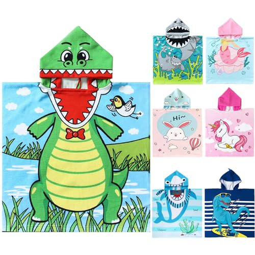 Image of NovForth Kids Beach Towel for Boys Girls, Alligator Hooded Bath Towel Wrap, Toddler Pool Towel with Hood