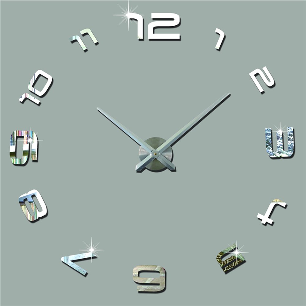07Silver : Hippih Modern 3D Frameless Large Wall Clock Style Watches Hours DIY Room Home Decorations Model MAX3