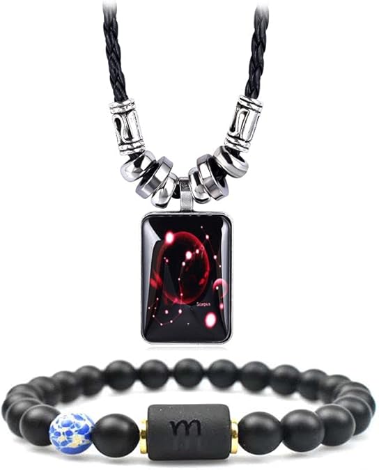 12 Zodiac Constellation Necklace Bracelet for Women Men Natural Stone Crystal Bead Beaded Bracelet Necklace Birthday Gift Constellations Jewelry Set