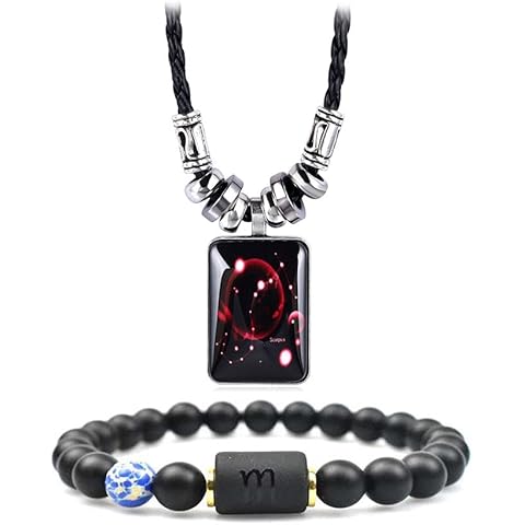 12 Zodiac Constellation Necklace Bracelet for Women Men Natural Stone Crystal Bead Beaded Bracelet Necklace Birthday Gift Constellations Jewelry Set