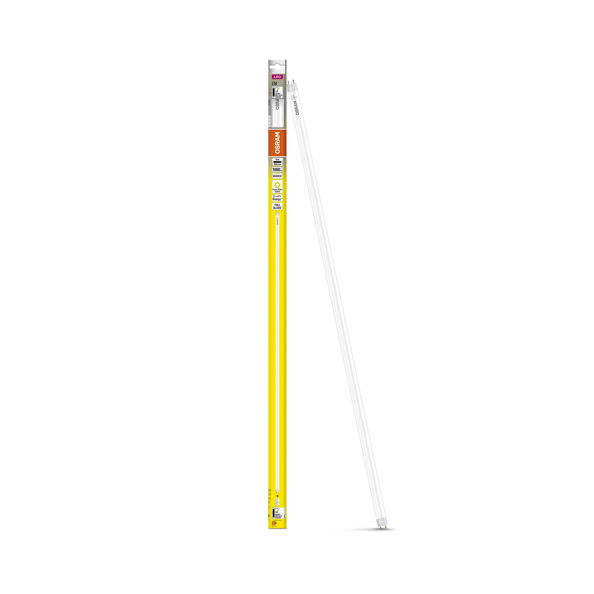 OSRAM Led Tube T8 30 Em 900 Mm, Linear Led Tube, 10W, 1080Lm, 3000K, Warm White Light, Led Replacement for T8 Fluorescent Tubes with A G13 Base, Long Life, Low Energy Consumption