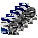 Epson LABELWORKS 212WBPX-5PK Genuine PET (Polyester) Tape Cartridge - White on Black Industrial Label Maker Tape - 1/2