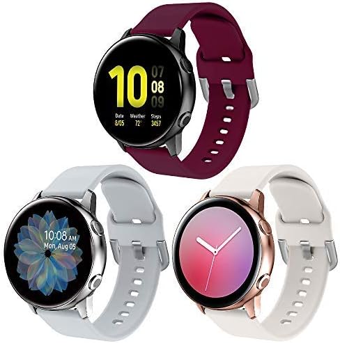 NANW 3-Pack Compatible with Samsung Galaxy Watch Active Bands / Active 2 Bands / Galaxy Watch 3 Bands 41mm, 20mm Soft Waterproof Silicone Sport Strap Replacement Wristbands