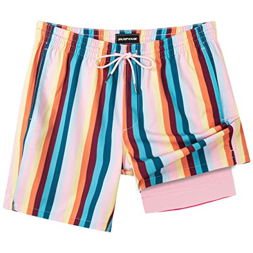 Image of SURF CUZ Mens Swim Trunks with Compression Liner Swim Shorts 7 inch Swimming Trunks Stretch 7 Inch Swim Suits Quick Dry