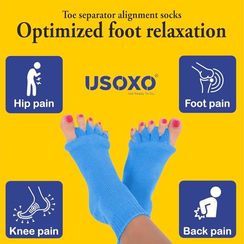 Image of Foot Alignment Socks I Cotton Finger Toe Separator I Easing Bunion Hammertoe And Arthritis Pain Relief I Improving Posture & Increasing Flexibility I Free Size (Sky Blue)
