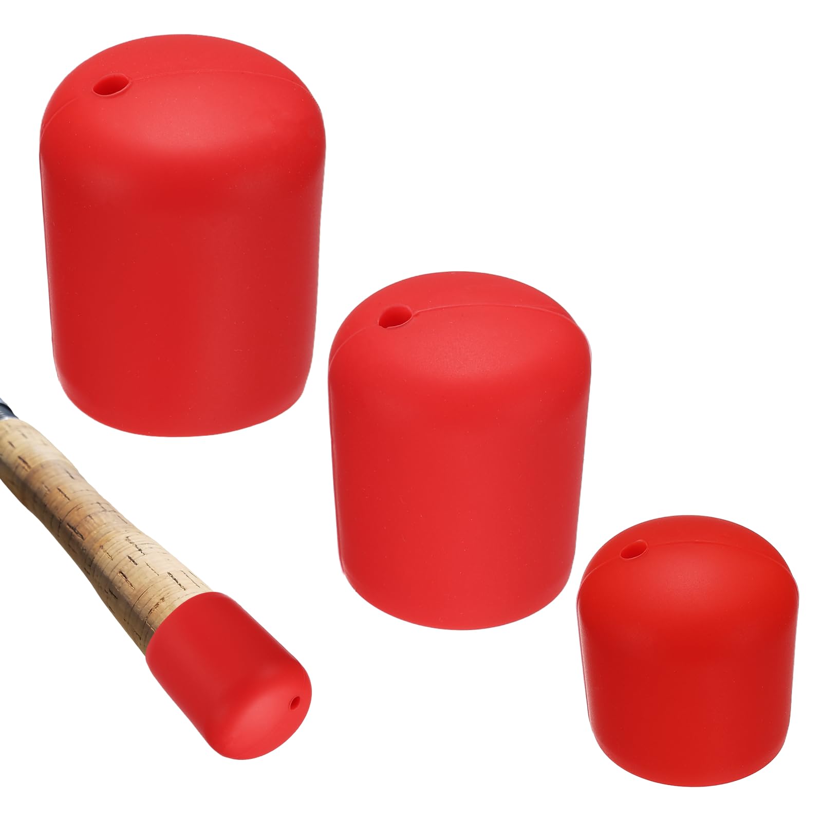 YELARXI Fishing Rod Butt Cushion, Cap End Pole Seat Cushions Protector 3 Pack & 3 Size & Silicone & Red - Fitting for (Outdoor/Fishing/Hiking/Camp/Chair Legs)
