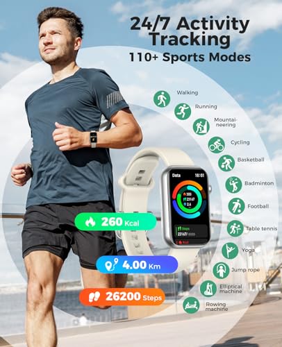 Image of Smart Watch Fitness Tracker, Bluetooth Call, Health Monitor for Men Women | 114 Sport Modes, 24 /7 Heart Rate Monitor, Blood Pressure /Spo2 / Sleep Tracker, IP67 Water-resistant, Calorie Step Counter
