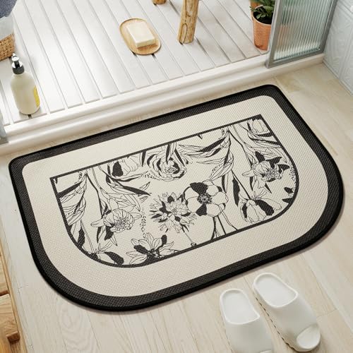 YDKGL Half Circle Bath Mat,Thin Bathroom Rugs Fit Under Door Quick Dry Non Slip Washable Bathroom Mat with Rubber Backing,Absorbent Woven Half Round Shower Rug