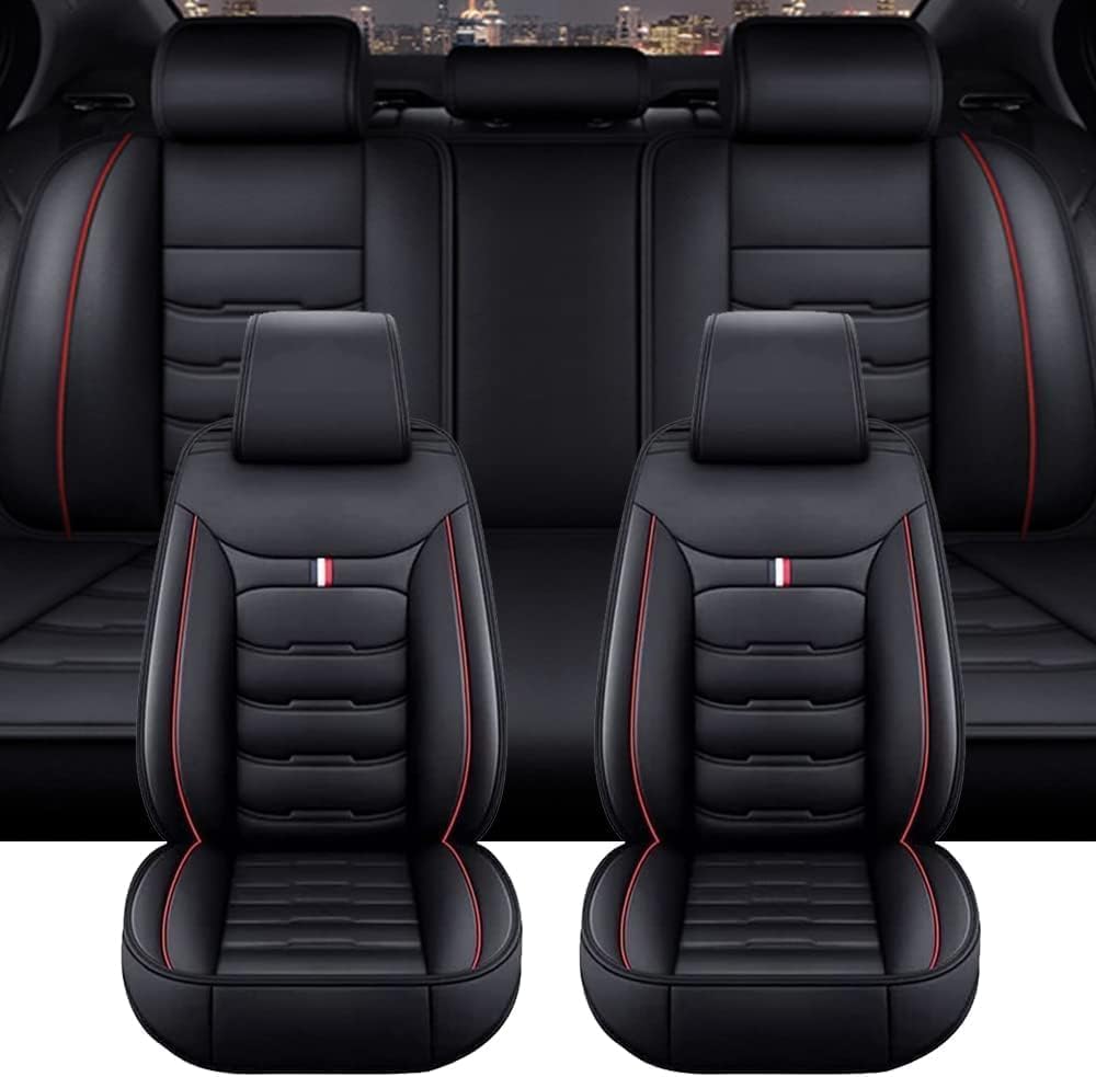 Yuluxlh C-Black Red Leather Car Seat Covers For Alfa Romeo Giulietta Type 940 Sprint/Executive, Waterproof Breathable Seat Covers Car Interior Accessories,