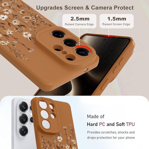 Image of Designed for Samsung Galaxy S26 Ultra Case for Women, Brown Floral | Cute Flower Pattern Liquid Silicone Phone Case [Full Camera Protection] Slim Soft TPU Protective Cover
