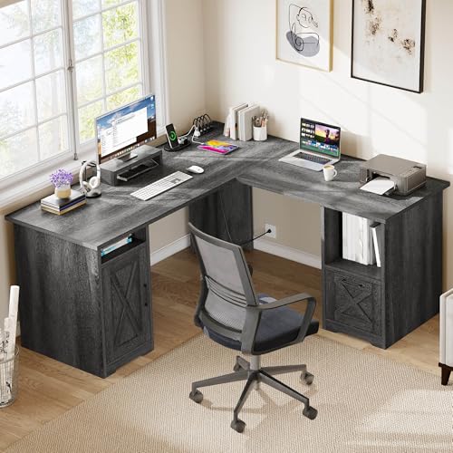 DWVO L Shaped Desk with File Drawer, 60