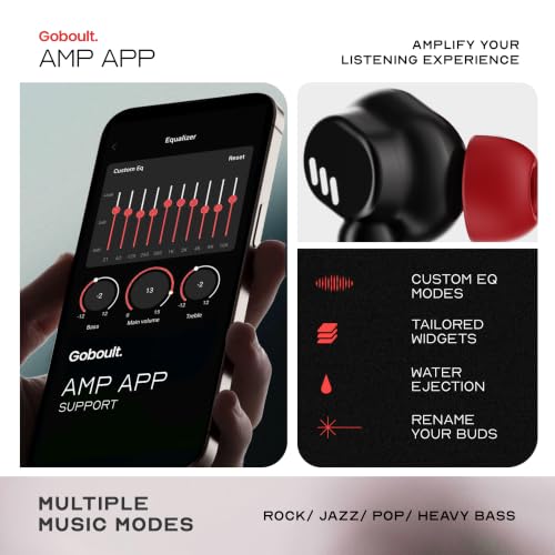 Image of GOBOULT Tenet Pro with ANC TWS Earbuds, 75H Playtime, Amp App Support, 32dB ANC, Quad Mic ENC, Dual Device Pairing, 13mm Driver Ear Buds, Bluetooth 6.0 Wireless Earbuds (Crimson Red)
