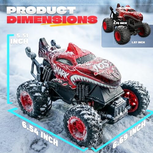 Image of BEZGAR Monster Truck Toys - Remote Control Monster Truck with Light & Music, Dinosaur Toys for Kids, 1:20 Scale RC Truck with 360 Spins and Drifting, Remote Control Car for Boys 4-7 Red