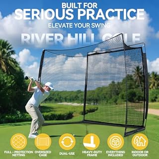 Golf Cage with Impact Screen, 10x8 Ft Golf Hitting Net w/Sound-Dampening Cloth, Practice Mat, Golf Simulator Enclosure, Indoor & Outdoor Driving Chipping Equipment for Home, Backyard & Garage