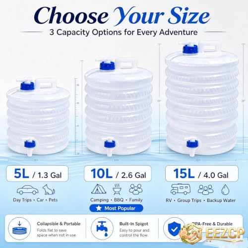 Contenedor de Agua Plegable con Grifo EEZCP, Capacidad 5 litros, Balde Plegable para Camping, Senderismo y Picnic miniatura 5