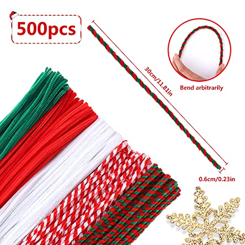 500 Pièces Cure-pipes de Noël Tiges de Chenille pour Noël Couture Bricolage Artisanat 5 Couleurs Cure-pipes pour Mariage Maison Fête de Noël Décoration de Vacances - Image 3