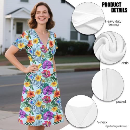 Image of Women's Summer Dresses Short Sleeve Formal Dresses with Pockets | Lightweight polyester fabric delivers cool airflow during hot summer outdoor activities