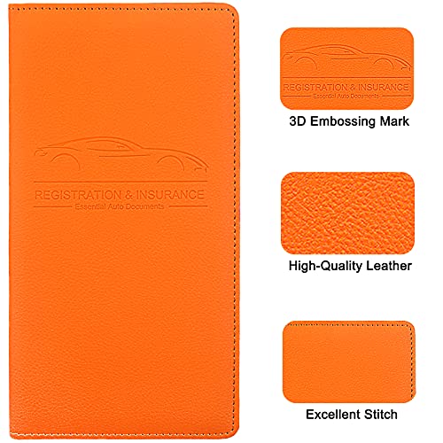 Image of LumiMokki Premium Car Registration & Insurance Card Holder with Magnetic Shut, Vehicle Glove Box Car Organizer - For Documents, Cards, License (Orange)