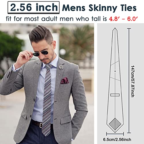 Image of Mantieqingway Mens Skinny Ties,2.56 inch Cotton Neckties Striped Plaid Ties for Groom Groomsmen Wedding Party Christmas