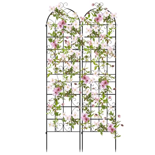 COSTWAY Lot de 2 Treillis de Jardin en Métal 220x50 cm, Clôture Décorative pour Plante Grimpante, Grille Fleurs Antirouille pour Jardin, Cour, Patio, Noir