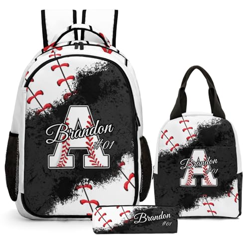 Voltexia Personalized Baseball Backpacks for Kids Baseball Backpack Custom Initial Monogram Bookbag with Name Sports Theme School Bag for Boys Girls