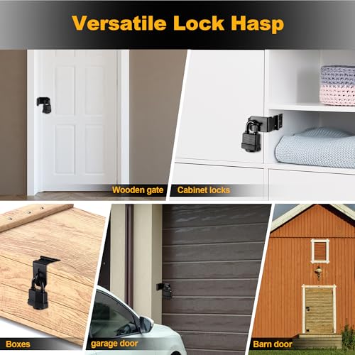 Image of 90 Degree Door Lock Latch, 4 Inch Stainless Steel Hasp Latch with Padlock Keys Screws, Heavy Duty Hasp Lock, Waterproof Pad Lock Latches for Mailbox Wooden Gate Shed Cabinet