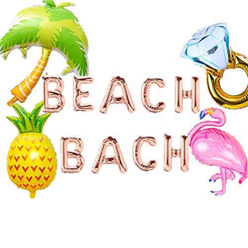 JeVenis Set of 5 Beach Bach Balloons Flamingo Bridal Shower Decor Beach Bachelorette Party Decorations Kit Bachelorette Party Balloons Beach Bachelorette Decor
