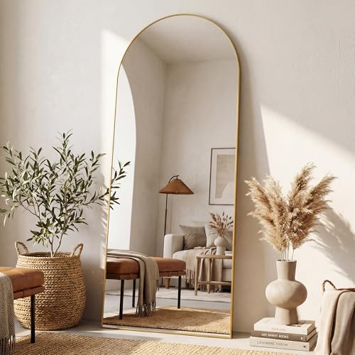 Image of Antok Full Length Mirror, 58 inchx21 inch Floor Mirror, Arched Floor Standing Freestanding Arch Full Body Mirrors with Stand for Bedroom, Hanging Mounted for Living Room Cloakroom,Gold