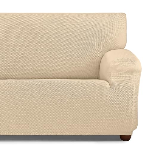 HIPERMANTA Fundas Sofa 3 Plazas Elasticas. Fundas para Sofa. Protector de Sofa. Cubresofa Antimanchas. Suavidad Confort. Tunez Color Beige 3 Plazas (190-240 cm)