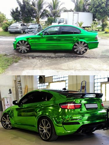 Image of LZLRUN 1FT x 5FT Chrome Mirror Vinyl Wrap Adhesive Car Sticker Decal Film (Green, 1FT x 5FT)