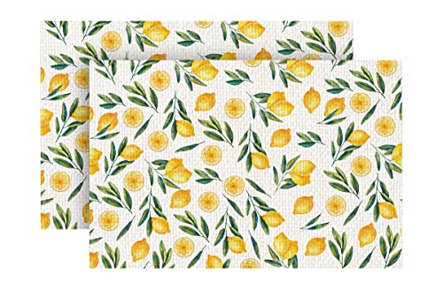 Yellow Check Plaid Lemons Placemats Set Of 2 Lemon Fruit Art Cotton Linen Place Mats Farmhouse Seasonal Home Decor For Kitchen Dinner Table Party 18X12 Inches #TOP17