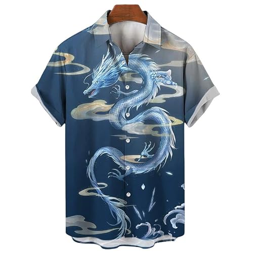 Famesale Men's # 3 Funky Hawaiian Shirt For Wo Dragon Tiger 3D Printed Shirt Short Sleeve Palm Beach Shirts Tropical Vacation Clothes
