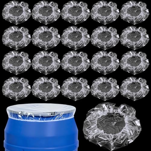 Acellegic 20 Pcs 55 Gallon Elastic Drum Covers, 4 Mil Polyethylene Waterproof Bucket Cap Covers Anti Static and Ultraviolet for Outdoor Containers, Protection Against Contaminants