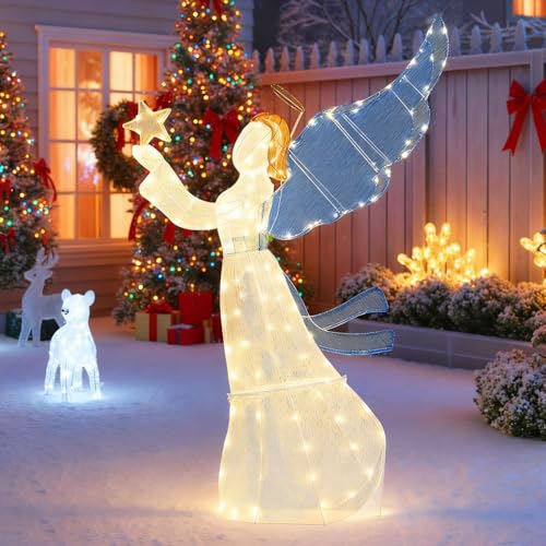 COSTWAY beleuchteter Weihnachtsengel groß, 152 cm Weihnachtsdeko mit...