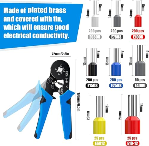 Image of COOLCOLD Tool Kit, Ferrule Crimping Tool Kit, with 1200PCS Wire End Ferrules & Crimper Plier, Self-adjustable Ratchet Tool Set for AWG 23-7 Electrical Wire Connectors, 0.25-10mm (Farrule Kit)