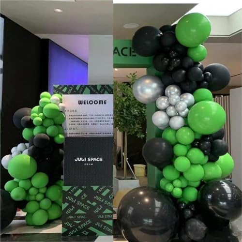 Image of MEBAY Green Black White Metallic Gold Balloons Garland Arch Kit, 146 Pcs Lime Dark Green Matte Black Confetti Gold Balloons for Graduation Football Soccer Army Birthday Party Decorations