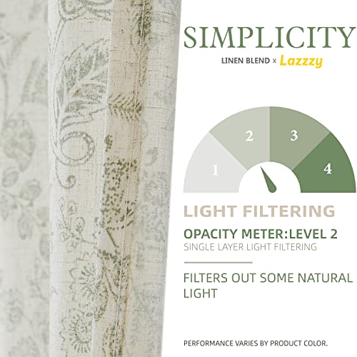 Lazzzy Linen Green Floral Curtains for Living Room 90 Inch Length Farmhouse Vintage Print Window Curtains Semi Sheer Drapes for Bedroom Country Light Filtering Curtain Grommet 2 Panels Green on Beige by Lazzzy - Image 4