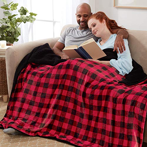 Genteele Sherpa Throw Blanket Super Soft Reversible Ultra Luxurious Plush Blanket, 60 x 80 inches, Buffalo Check Red/Black - Thumbnail 2