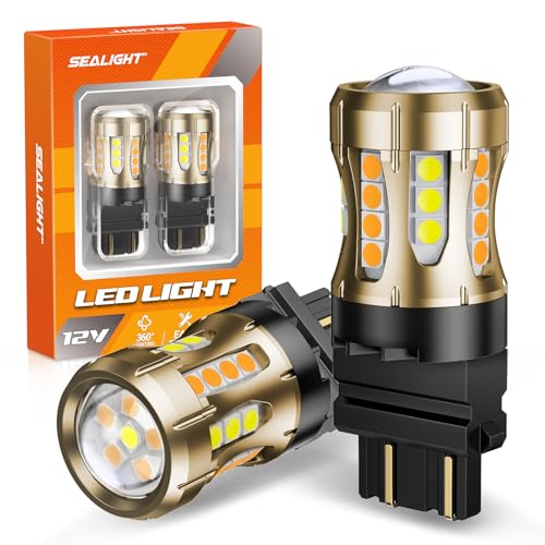 SEALIGHT 3157 Switchback LED 2025 Latest 3157 LED Bulb Dual Color Amber Yellow/White 3156 3457 4157 T25 Lamps with HD Len & Extra Resistor for Turn Signal/DRL/Parking Lights 34-SMD Chipset 2PCs