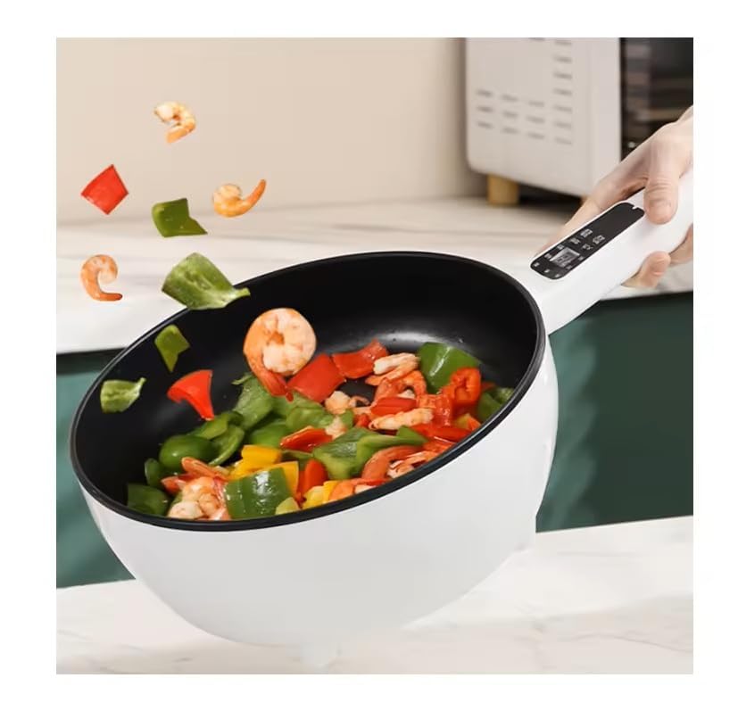 Image of 3L Electric Frying Pan & 4L Steamer | Multifunctional Portable 1500W Non-Stick Pot for Cooking | Durable Heat Safe Handle | Touch Control Panel | Includes a Spatula (STANDARD)