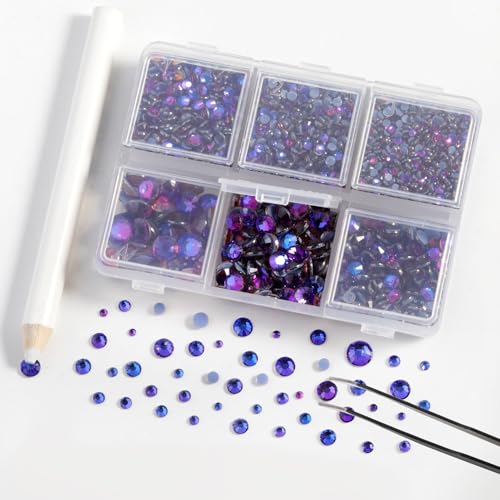 Image of BEADSLAND Hotfix Rhinestones, 4000 PCS Purple Rhinestones for Clothes Crafts Mixed 6 Sizes with Wax Pencil and Tweezers Kit, SS6-SS30, Purple Velvet